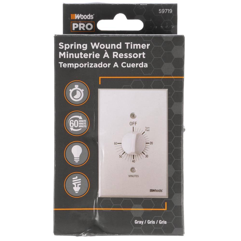 Woods 59719WD 60-Minute Spring Wound Timer with Gray Wall Plate