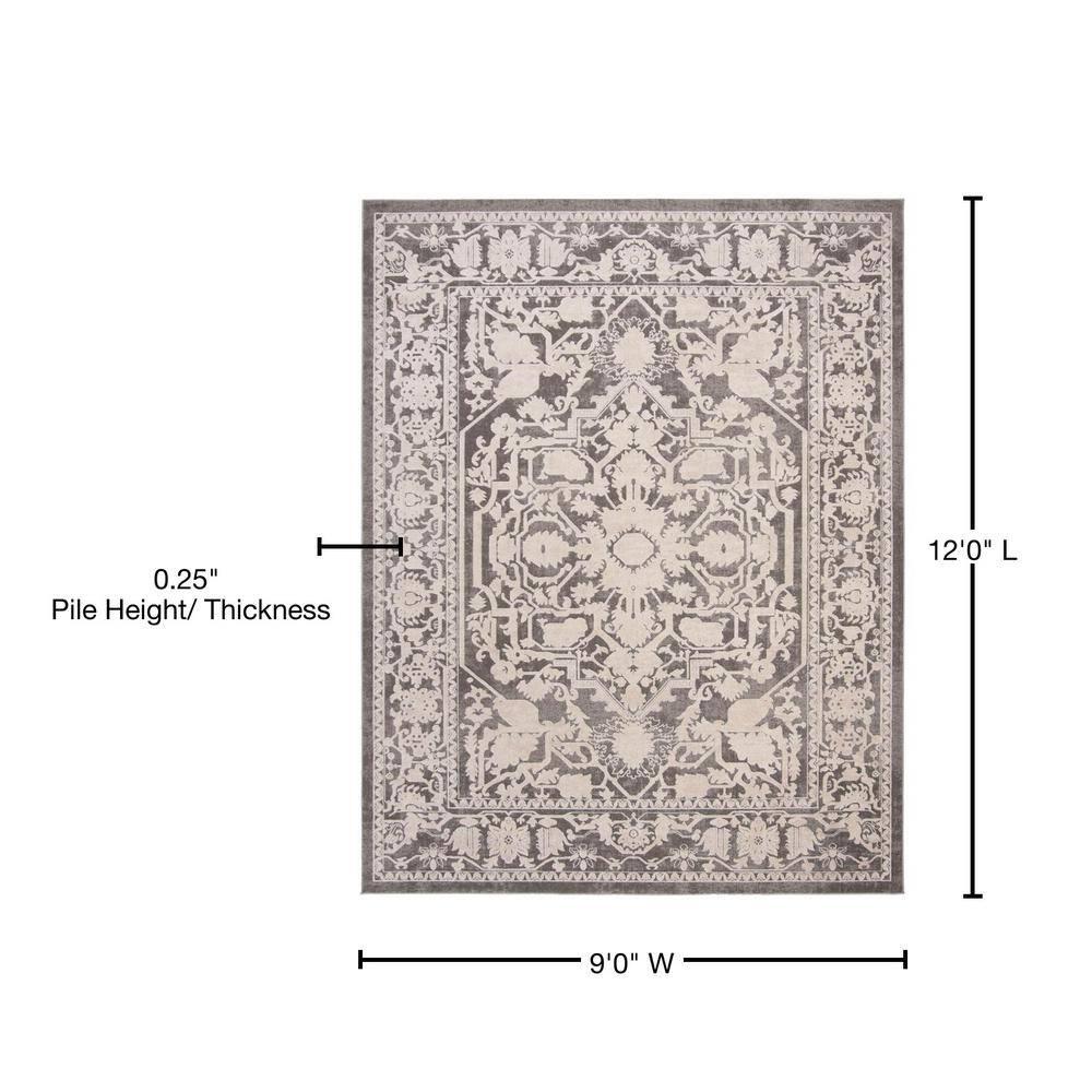 Reflection RFT665 Power Loomed Indoor Area Rug - 9'x12' - Dark Grey/Cream - Safavieh