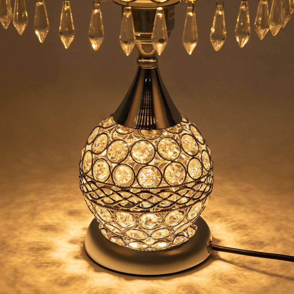 Modern Crystal Table Lamp 18in High Nightstand Table Lamp Bedside End Table Lamp Decorative Room Desk Lamp Crystal Desk Night Light for Bedroom, Living Room