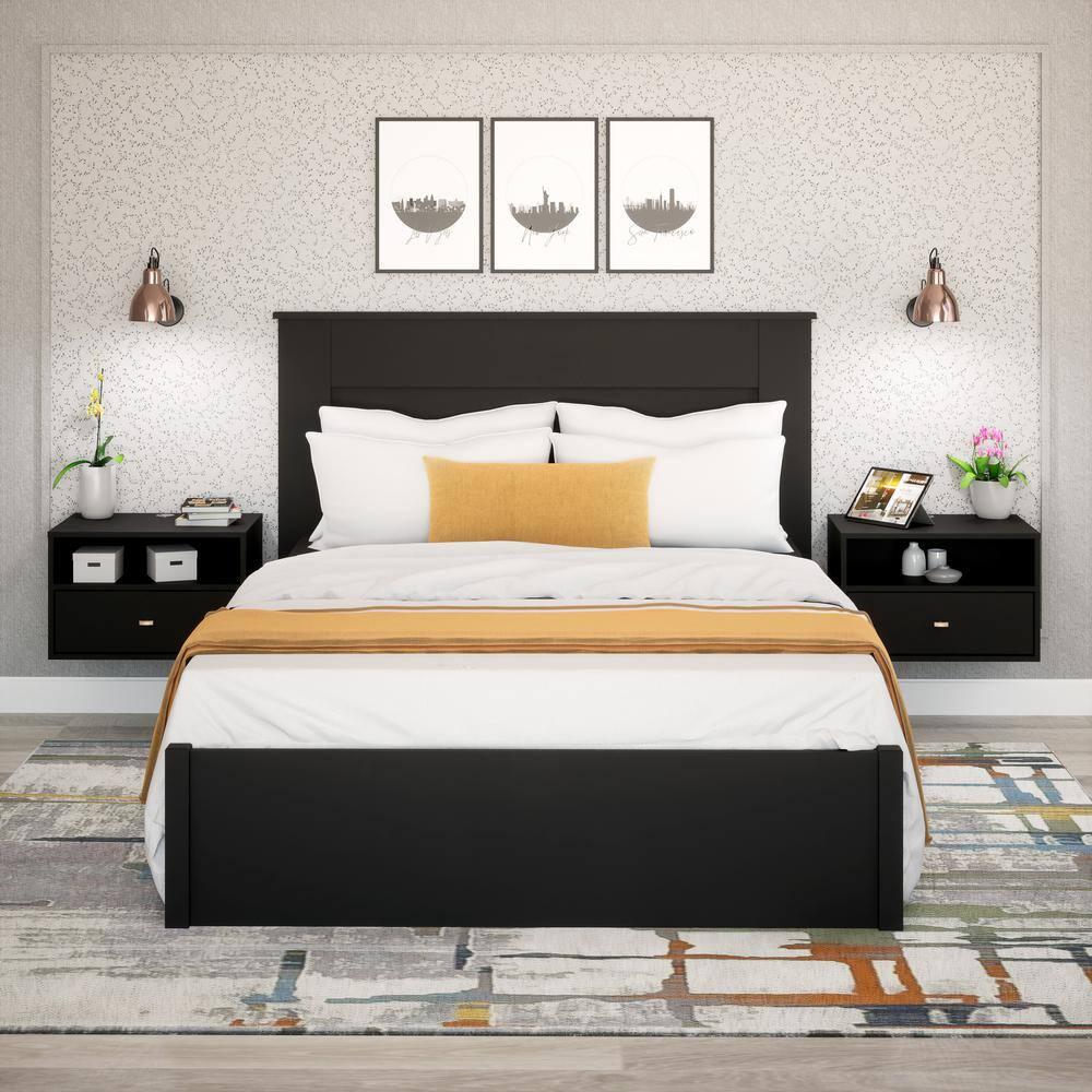 Floating 1 Drawer Nightstand with Open Shelf Black - Prepac: Modern Wall-Mounted Design, Cable Management, Laminated Surface