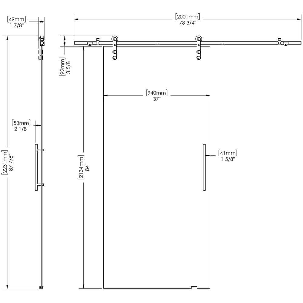 Renin 37'' x 84'' Hollow Glass with Installation Hardware Kit Barn Door