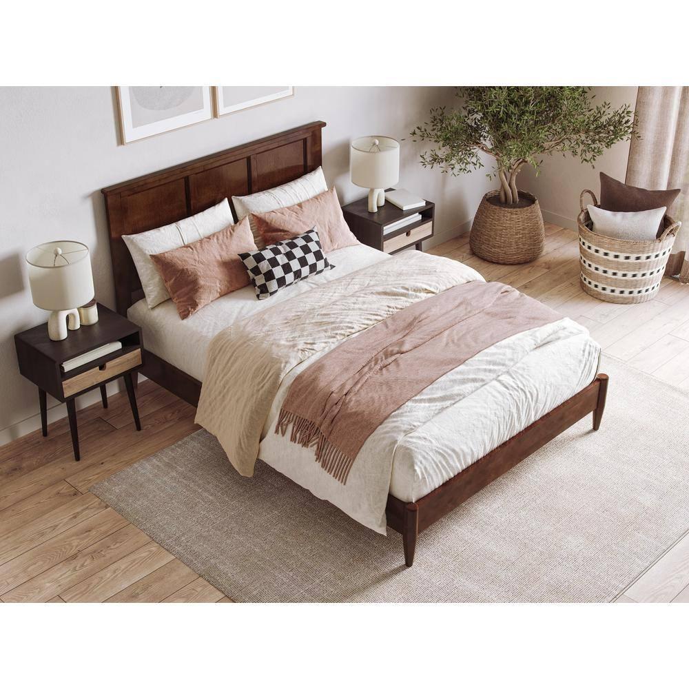AFI Charlotte Full Solid Wood Low Profile Platform Bed, Walnut