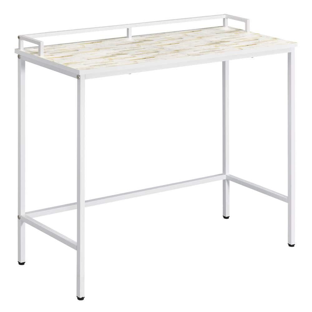 Brighton Console Table in White Mosaic Engineered Wood Top and White Frame