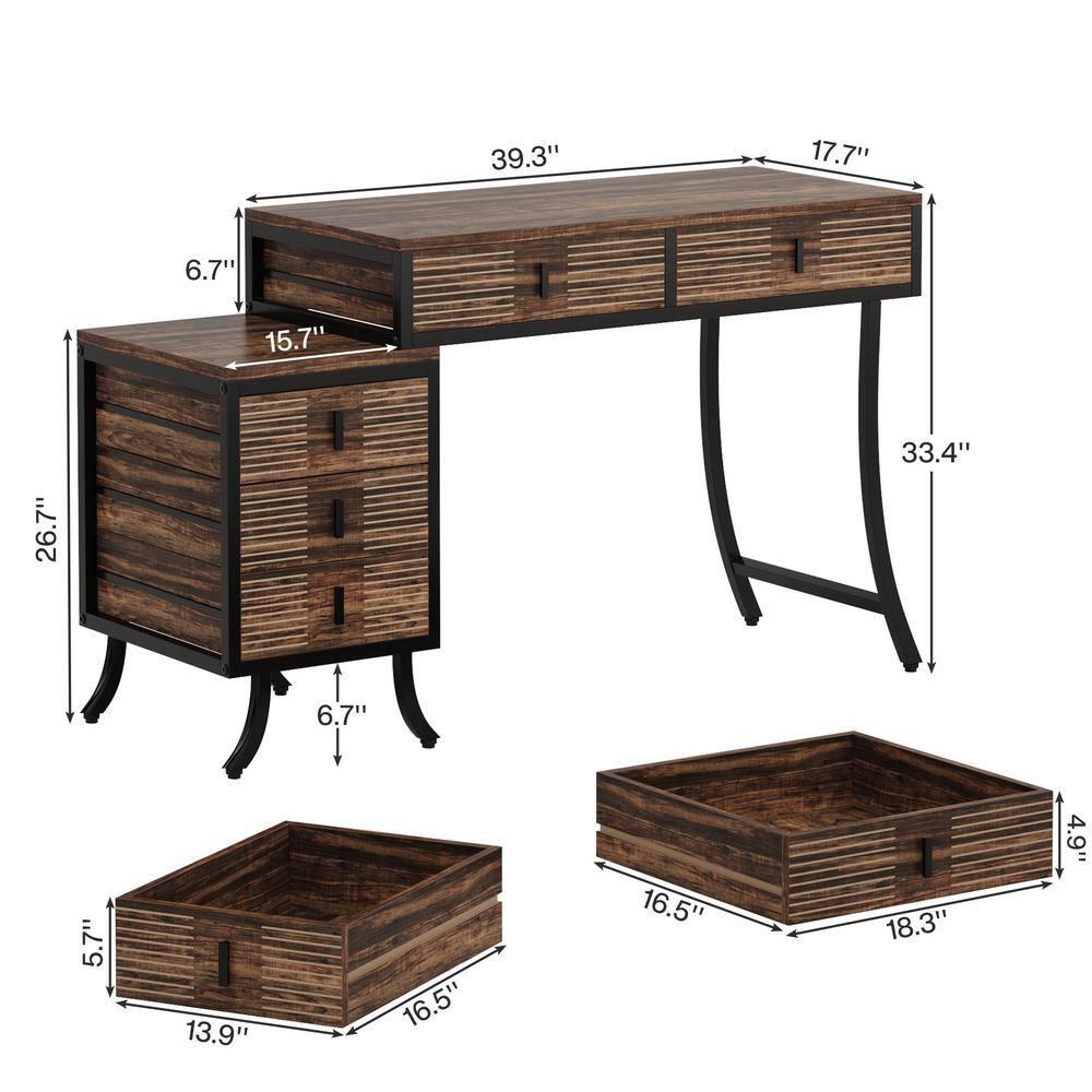 Tribesigns Computer Desk with 5 Drawers, 55" Home Office Desk with Reversible Drawer Cabinet