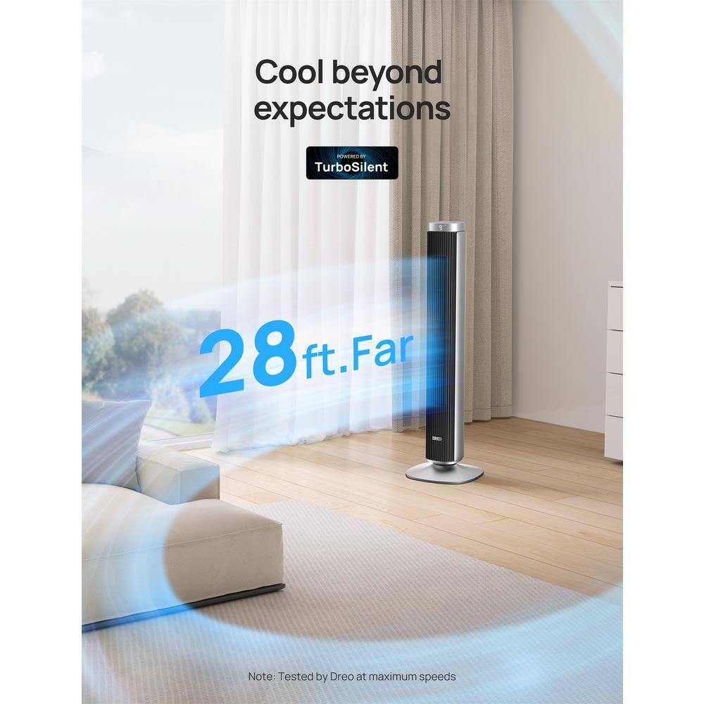 42 in. Pilot Pro Tower Fan with Remote, 25 DB Quiet DC Portable Bladeless Fan, 90° Oscillating, 12-Hour Timer