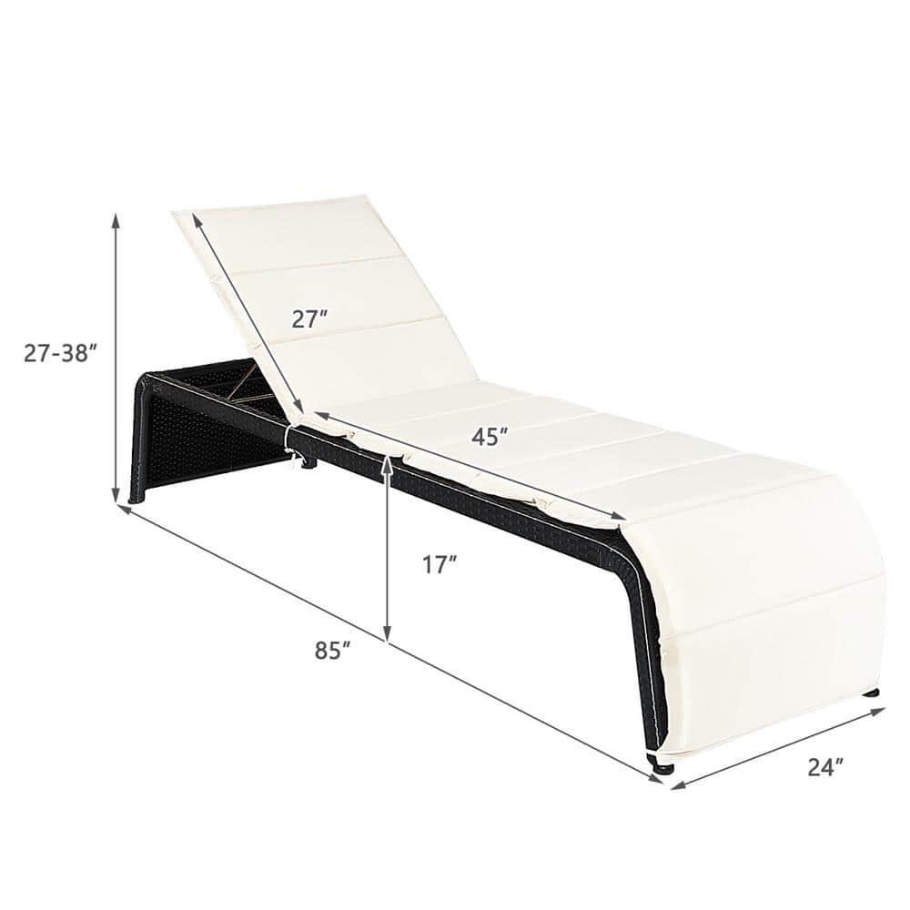 GVN Outdoor Chaise Lounge Rattan Patio Lounge Chair Back Adjustable Chaise Recliner, Outdoor Lounge Recliner Chair with Cushioned for Pool Backyard Beach White