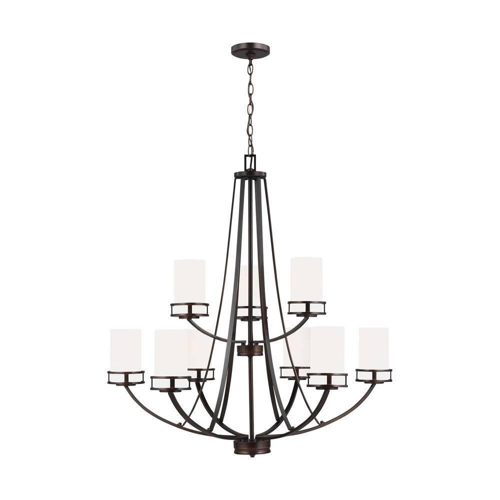 Robie Burnt Sienna 9-Light Incandescent Bronze Chandelier with Etched White Glass