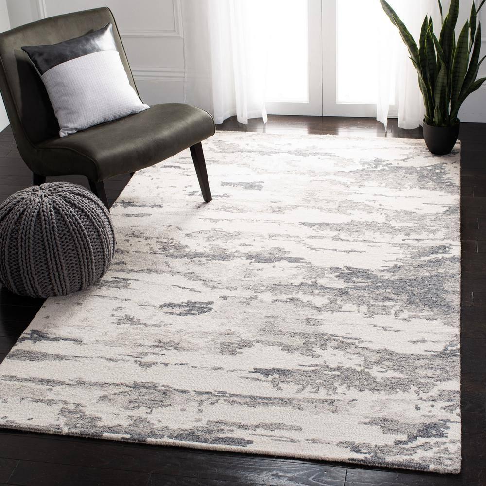 Abstract ABT465 Handmade Indoor Area Rug - Charcoal/Ivory - 6'x6' - Safavieh
