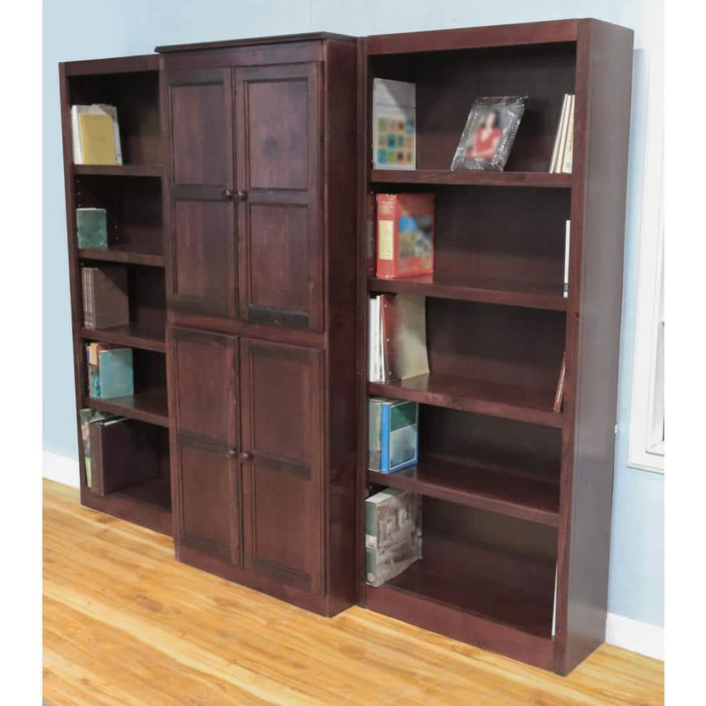 Concepts in Wood 15 Shelf Bookcase Wall with Doors, 72 inch Tall - Cherry Finish