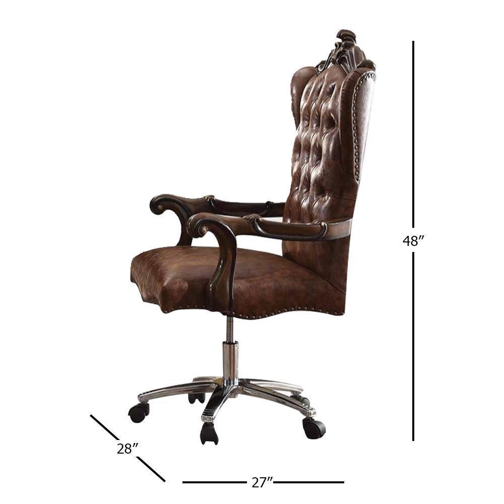 27" Versailles Active Sitting Chair Two Tone Light Brown PU and Cherry Oak - Acme Furniture: Faux Leather, Metal Frame, No Tools Assembly