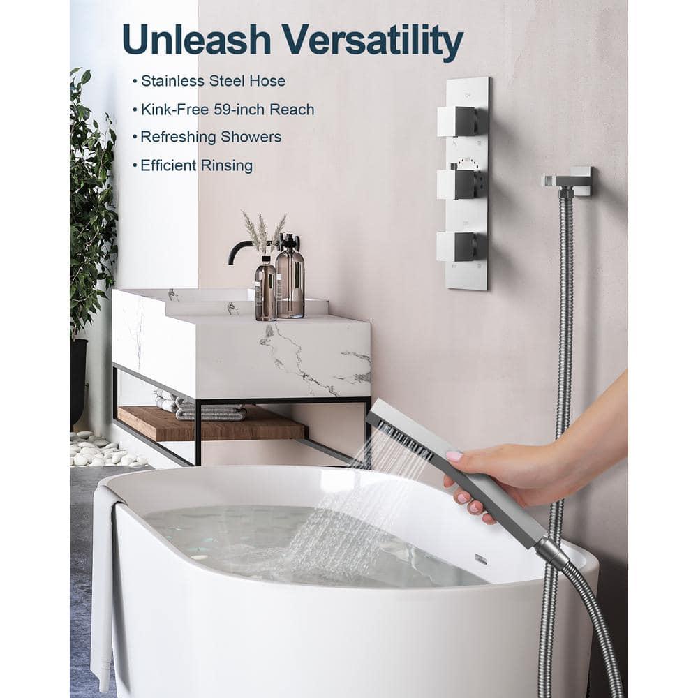 Thermostatic Dual Heads with 12" Rain Shower Faucet, Hand Shower and 3 Body Jets Matte Black