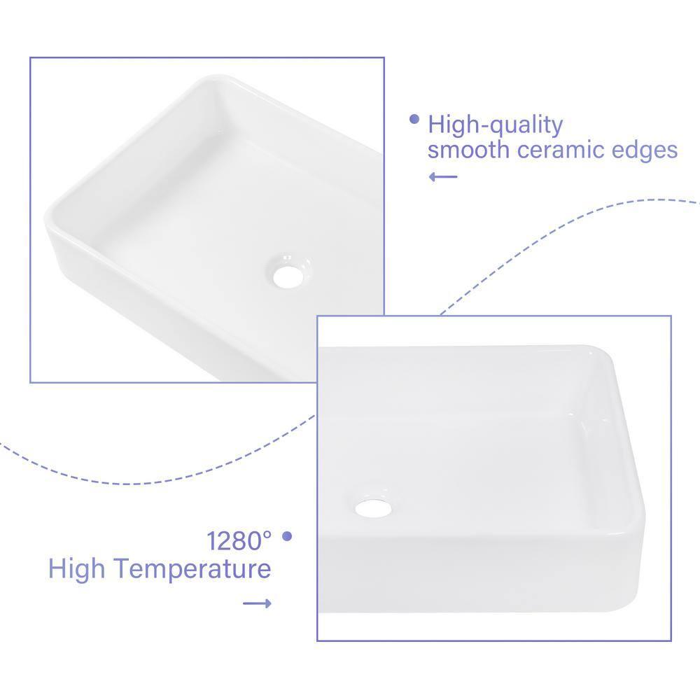 APRESSHUI 16'' Ceramic Rectangular Bathroom Sink