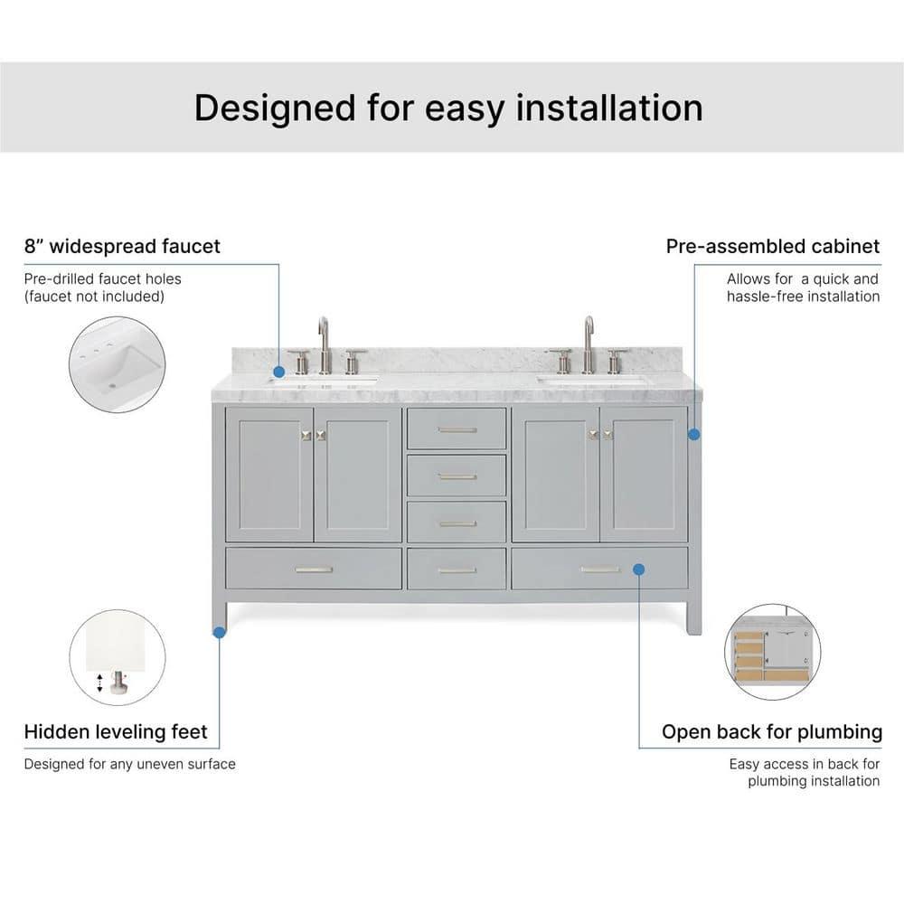 Cambridge Double Bathroom Vanity with Carrara Marble Top