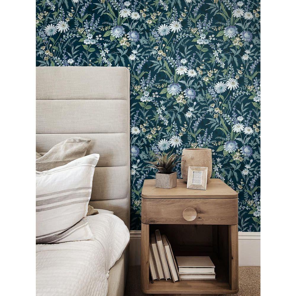 NextWall  Vintage Floral Peel and Stick Wallpaper 20.5 in. W x 18 ft. L - Teal