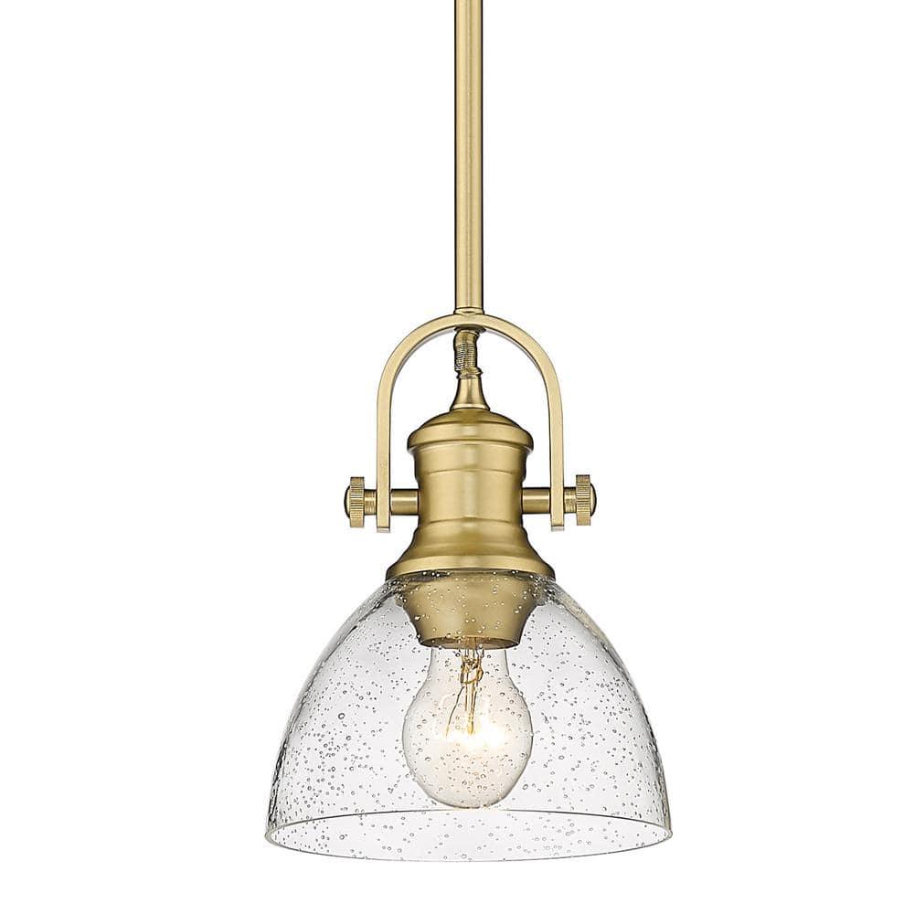 Golden Lighting Hines 1-Light Mini Pendant in Brushed Champagne Bronze with Seeded Glass