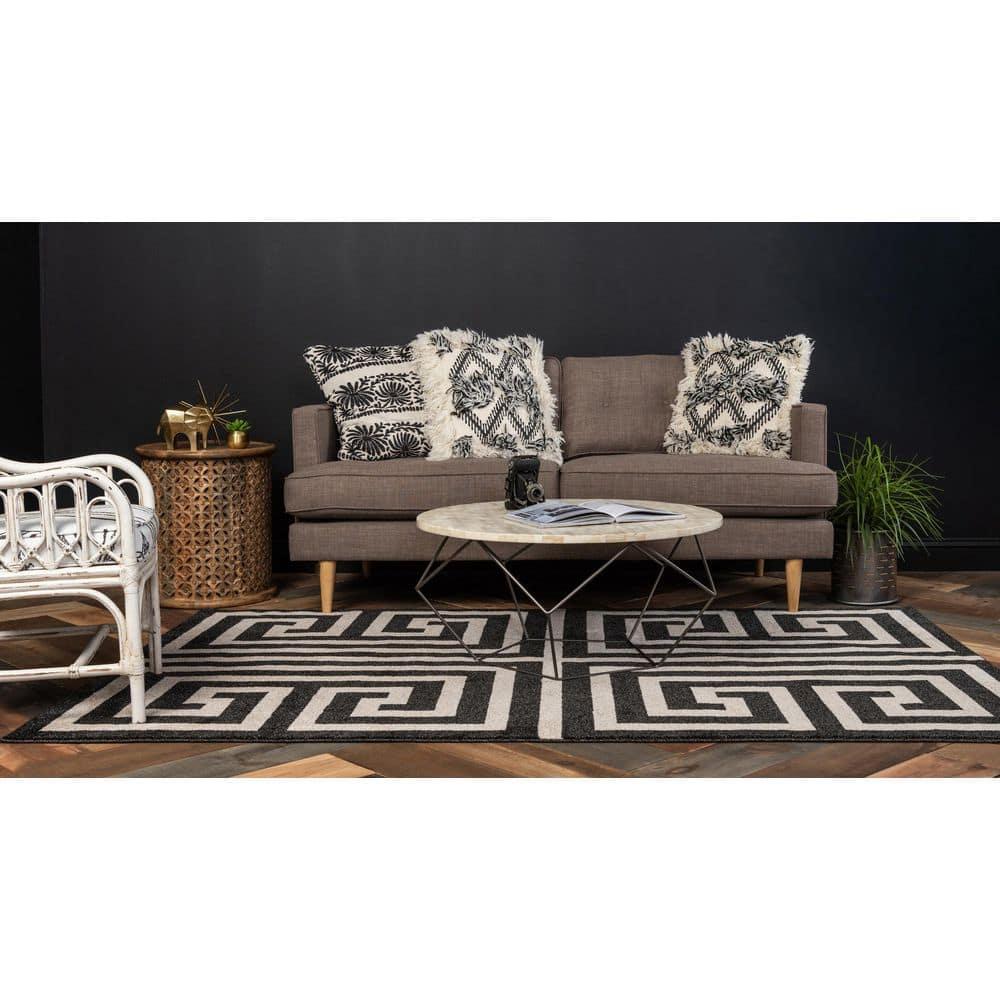 Unique Loom Athens Collection Area Rug - Greek Key (7' 1" x 10' Rectangle Black/Beige)