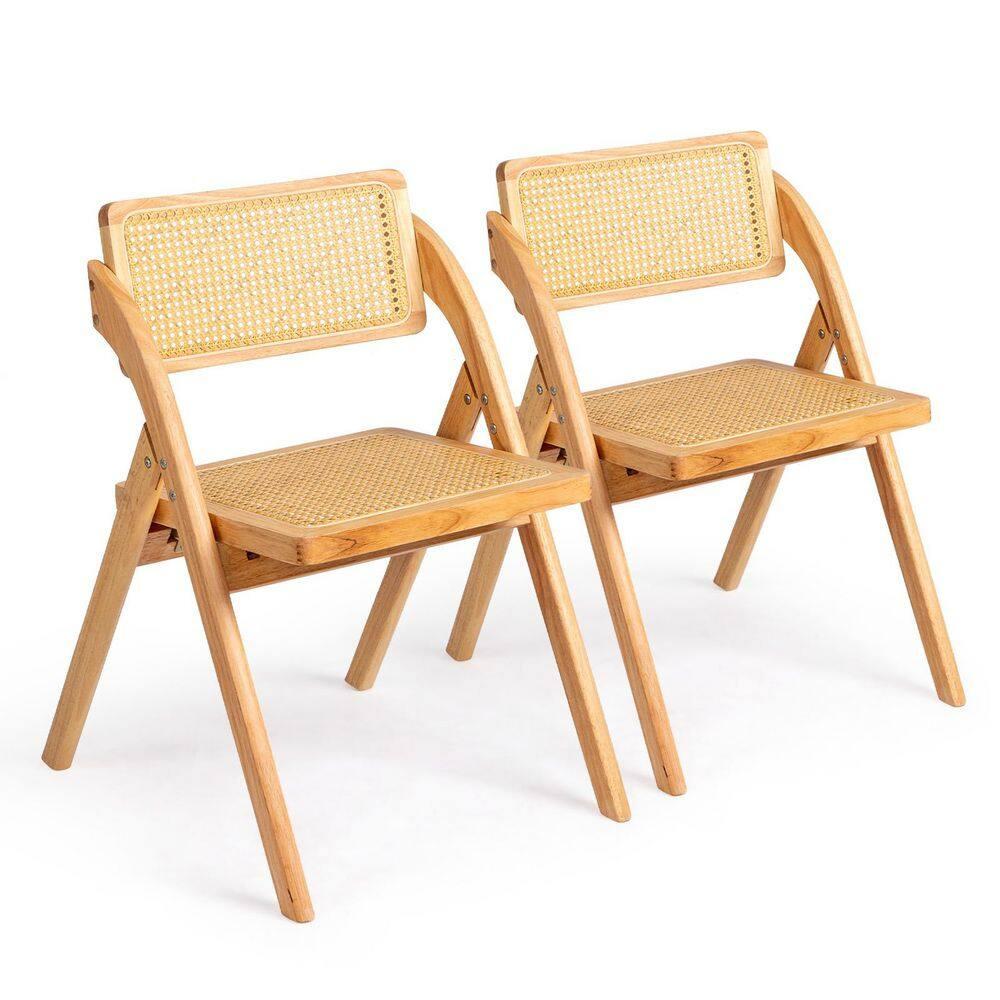 Karl home Wooden Rattan Folding Chairs 2 Pack, Portable Folding Chairs for Indoor, Ideal for Kitchen Dining Room, Office Wedding, Party, Picnic, Natural