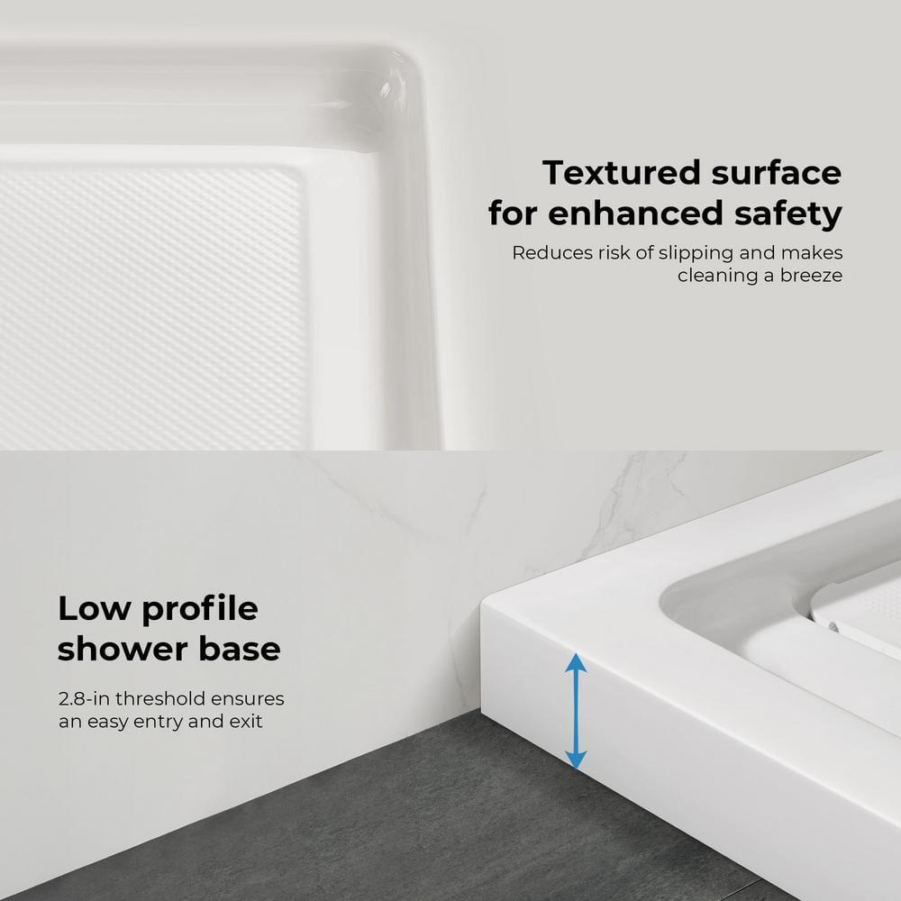 OVE Decors 48" x 36" Rectangle Shower Base Pan, White Acrylic, Hidden Side Drain, Reversible Design