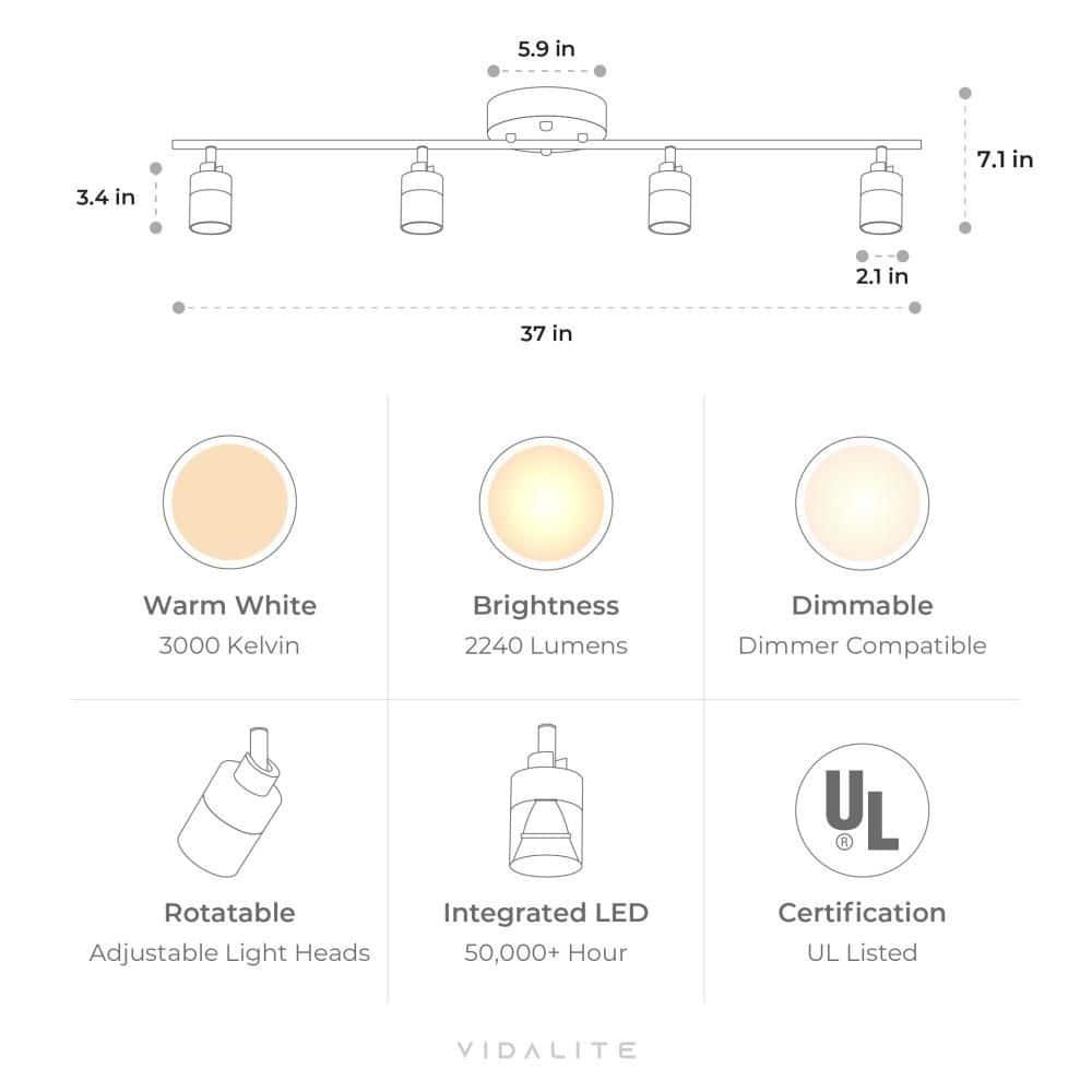 Vidalite Shura 4-Light Integrated LED Track Light w/ Rotatable Heads, 3 ft. Track Lighting Kit, 3000k, 2240 Lumen