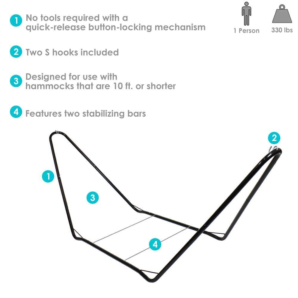 Sunnydaze Portable Heavy-Duty Steel Hammock Stand Only for Camping and Spreader Bar Styles - 330 lb Capacity/10' Stand - Black