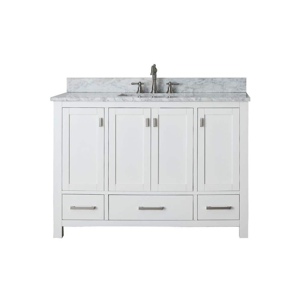 White Engineered Wood Single Vanity with Stone Top