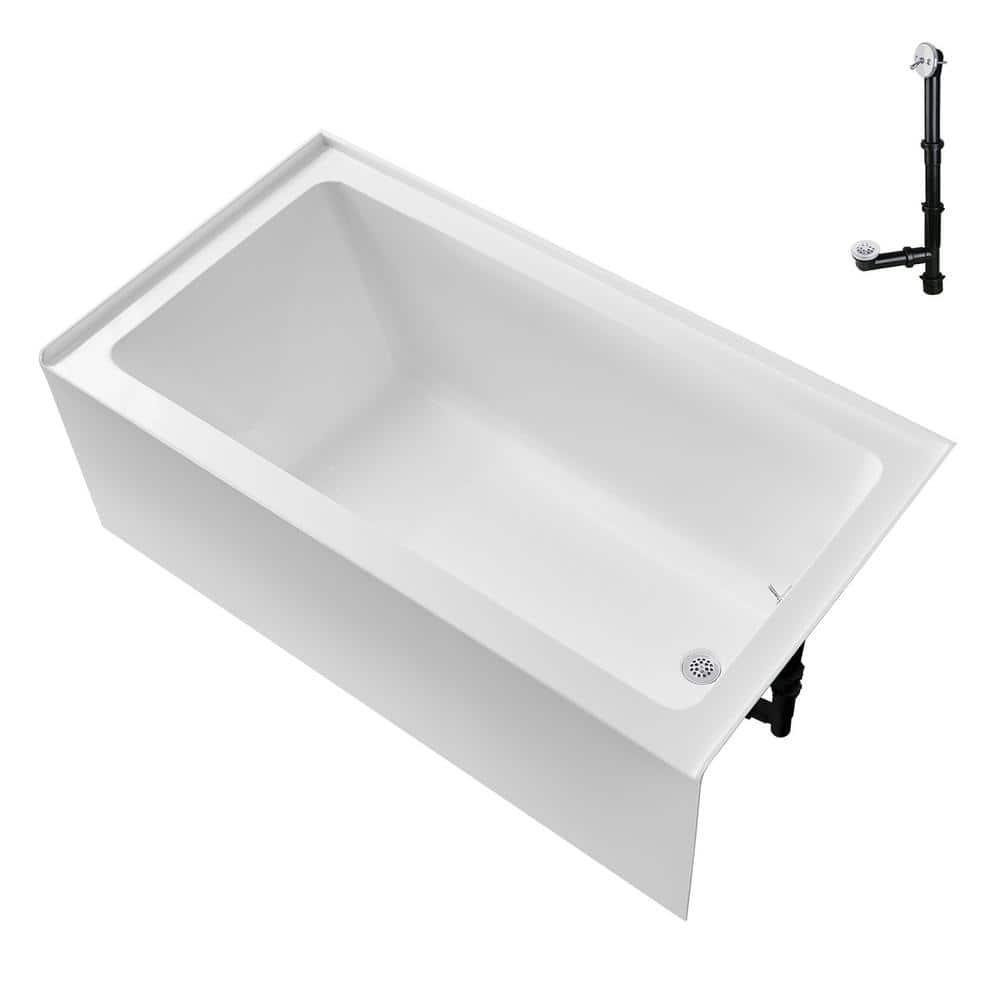 Streamline GA-304-10-WH 60 in. x 30 in. Acrylic Right-Hand Drain Alcove Bathtub in Glossy White With External Drain in Glossy White