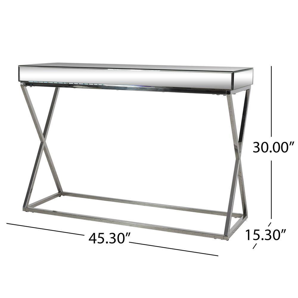 Noble House Govan Modern Glass and Metal Console Table, Silver