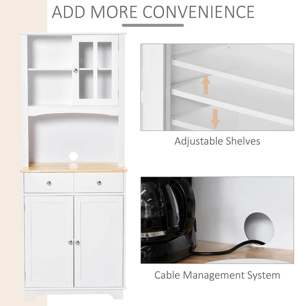 Lark Manor™ HOMCOM Freestanding 67" Kitchen Buffet With Hutch, Pantry Cabinet With Microwave Stand, Adjustable Shelf, 2 Drawers, Cupboard, White