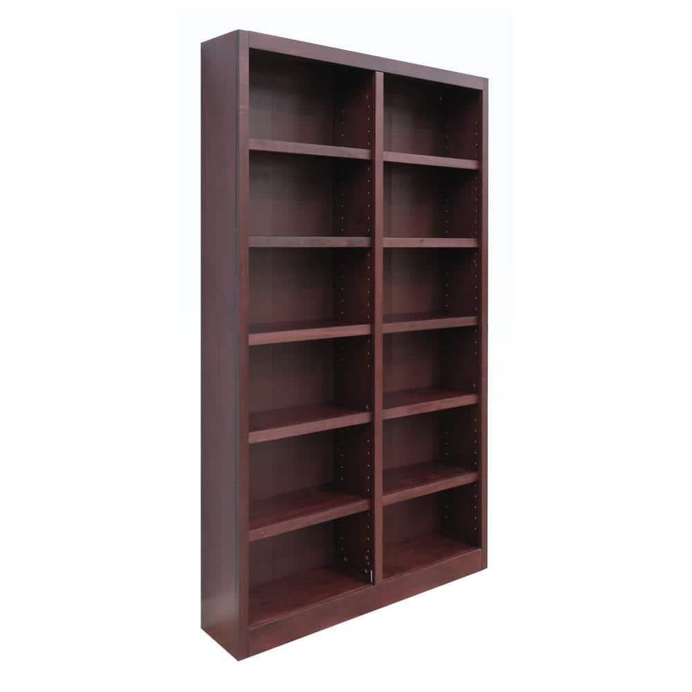 12 Shelf Double Wide Wood Bookcase, 84 inch Tall - Cherry Finish