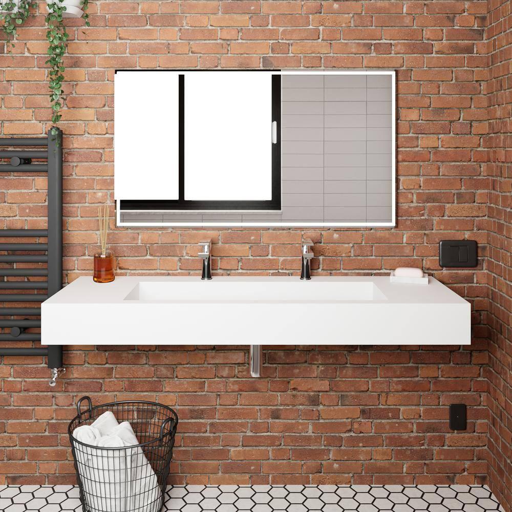 Castello USA Wall-Mounted Solid Surface Single Bathroom Sink with Ramp Basin in White