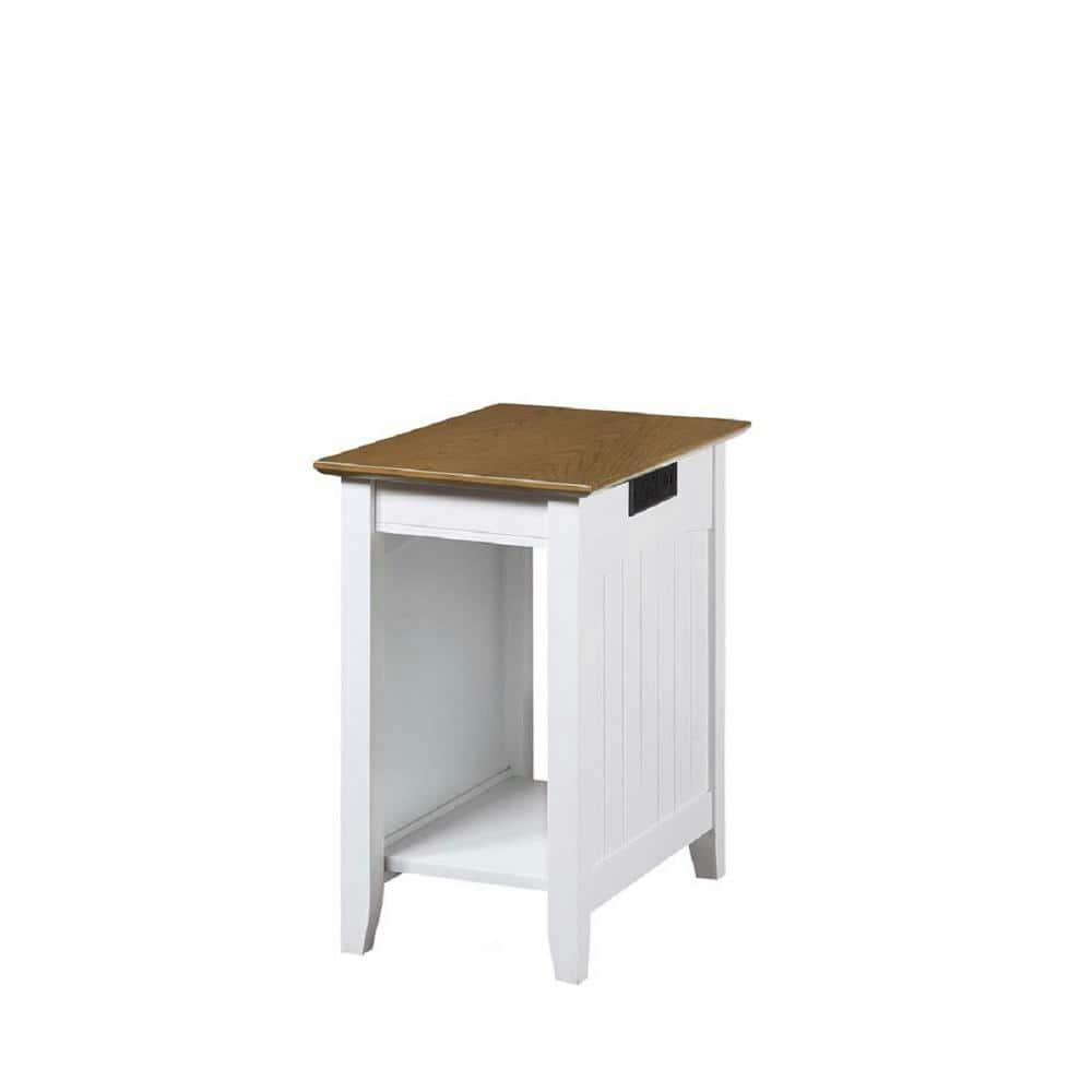 Convenience Concepts Edison End Table with Charging Station and Shelf, Driftwood/White