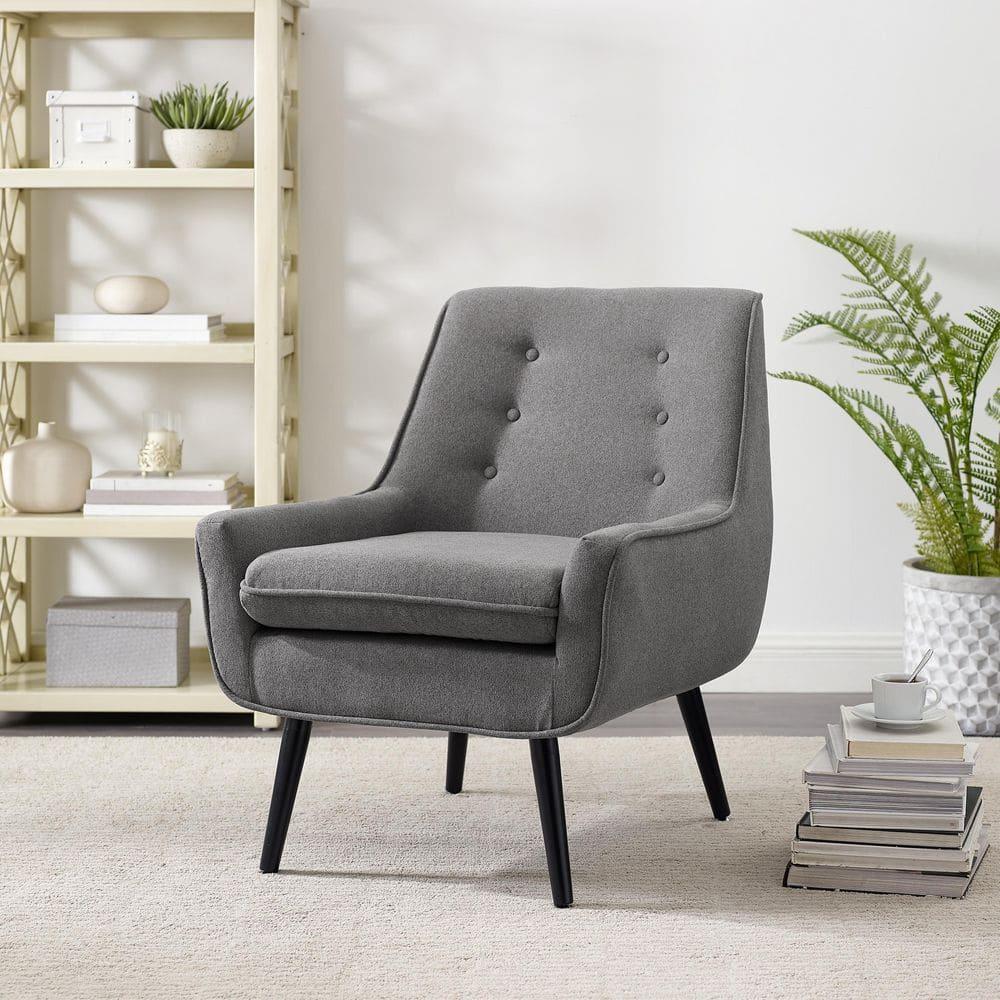 Trelis Mid-Century Modern Retro Style Accent Chair Gray - Linon: Upholstered Rubberwood Frame, Tufted Back, Foam Cushion