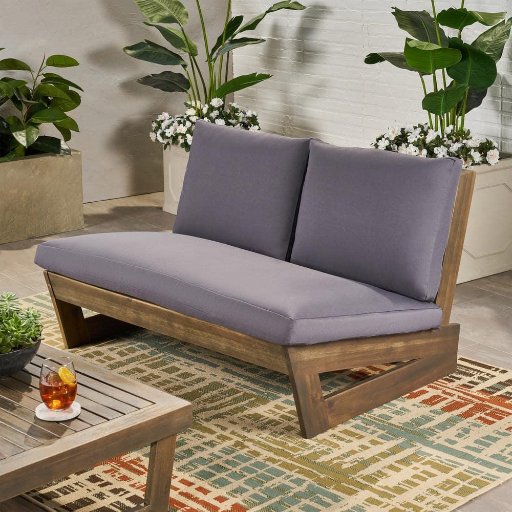 Noble House Sherwood Outdoor Acacia Wood Loveseat in Gray and Dark Gray