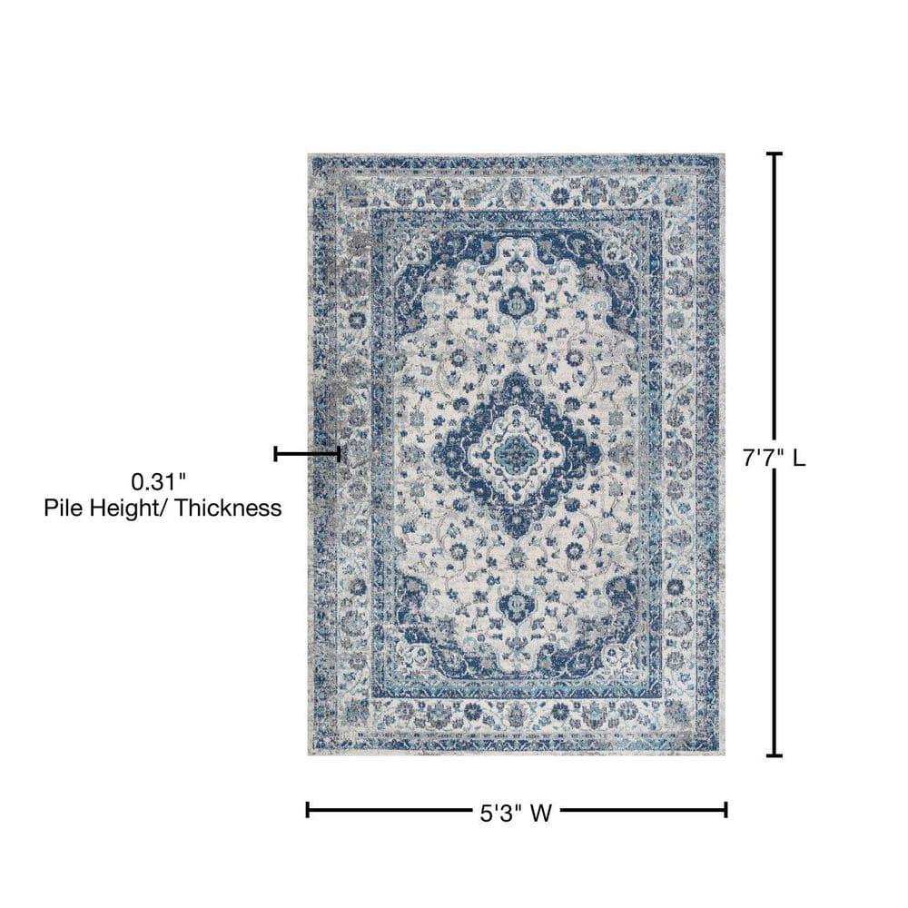 5'x 8' Indhira Ornate Medallion Persian Area Rug, Blue/Gray - JONATHAN Y