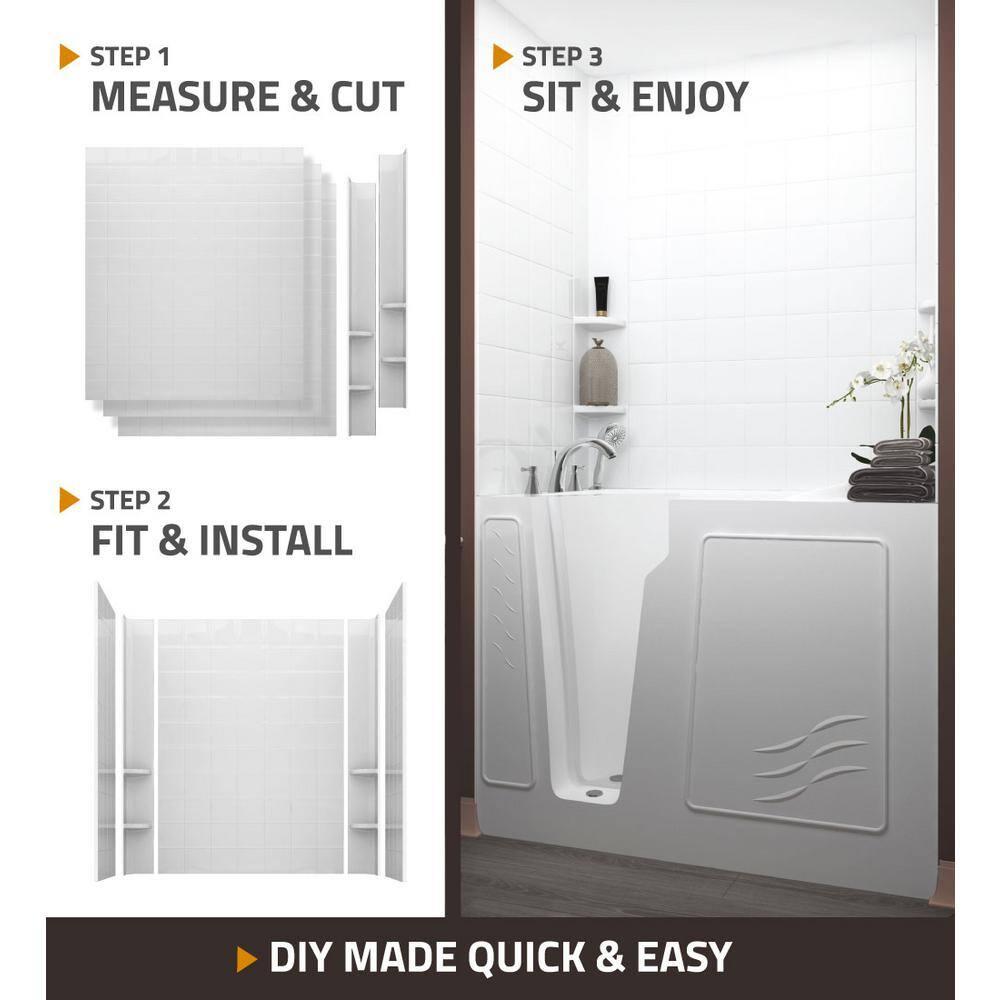 Rampart Nova Heated Step In 5 ft. Walk-in Whirlpool Bathtub with 4 in. Tile Easy Up Adhesive Wall Surround in White