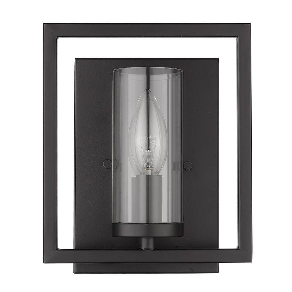 Golden Lighting Marco 1-Light Wall Sconce in Matte Black with Clear Glass
