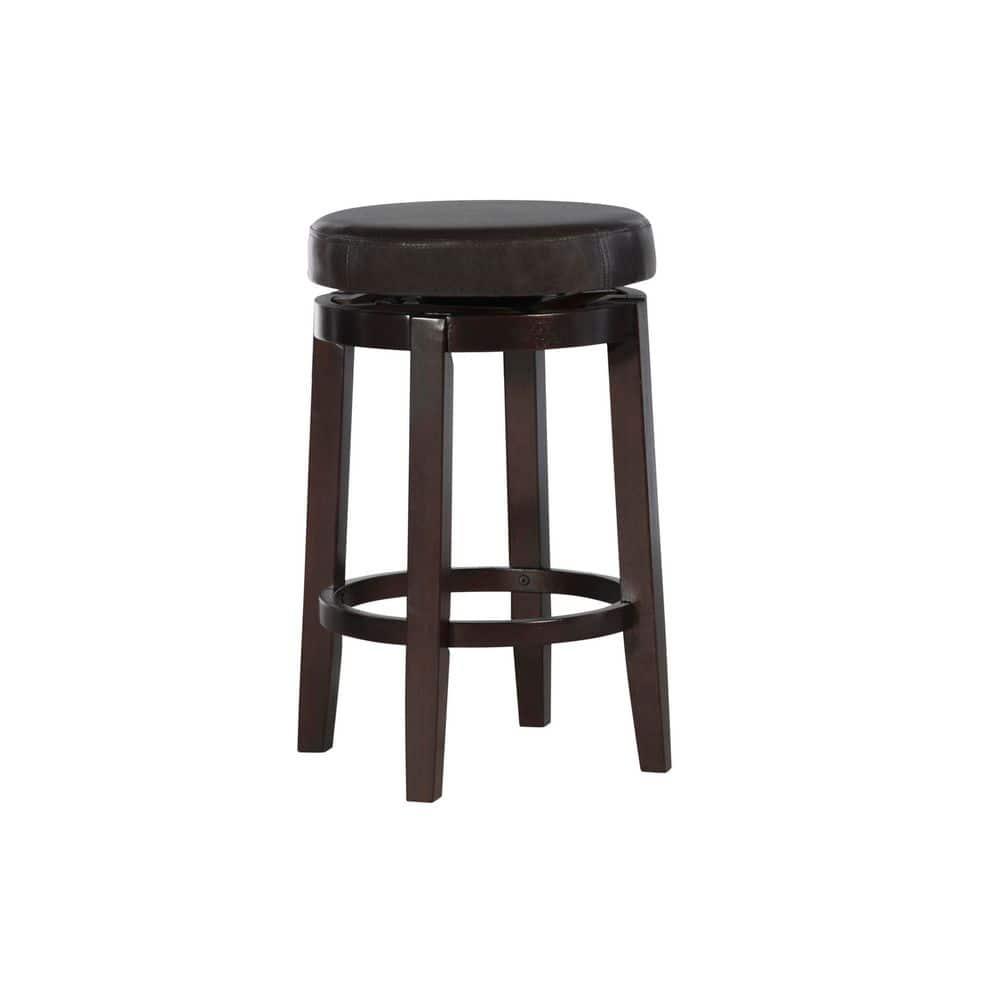 Linon Maya Faux Leather Swivel Backless Counter Height Barstool Brown: Upholstered, Wood Legs, 225 lbs Capacity