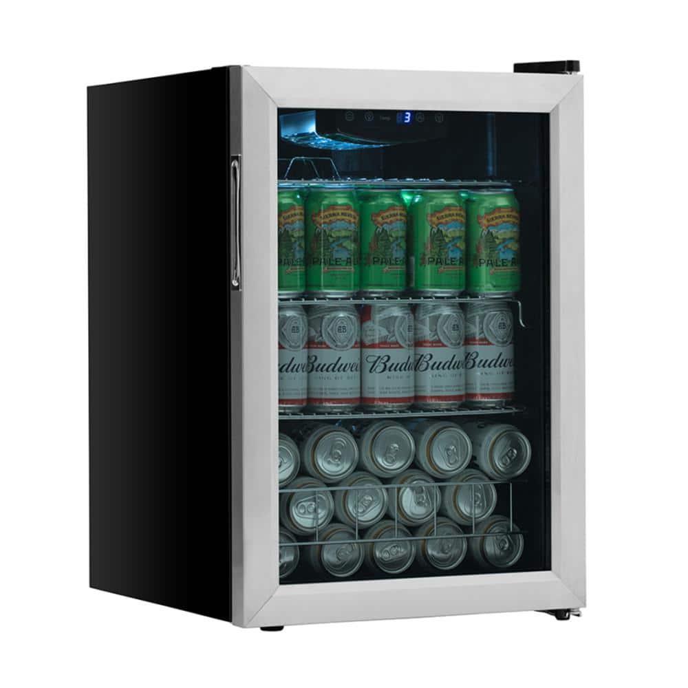 Black Compact Beverage Cooler with Stainless Steel Door