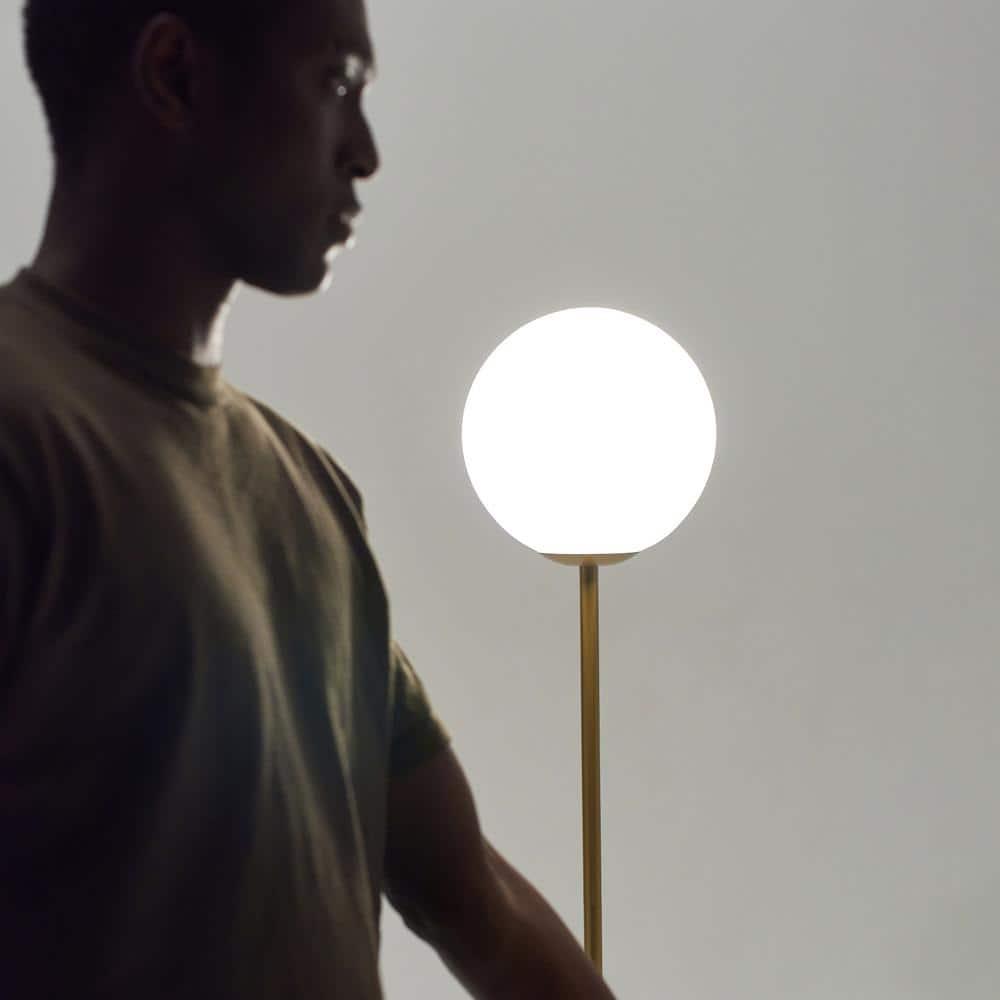 Brightech Luna Industrial Modern LED Floor Lamp with Glass Round Globe Shade