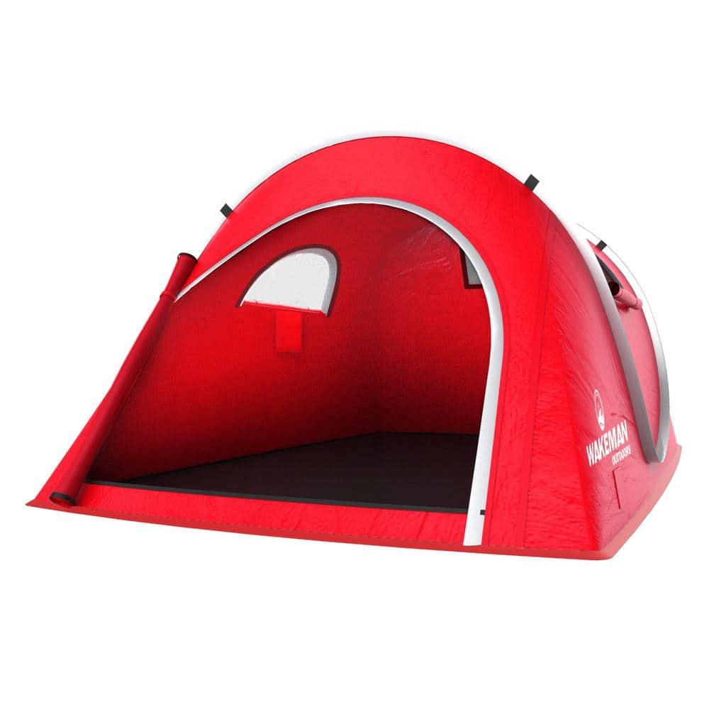 Wakeman Outdoors 2 Person Pop Up Tent with Layered Door and Carry Bag, Red