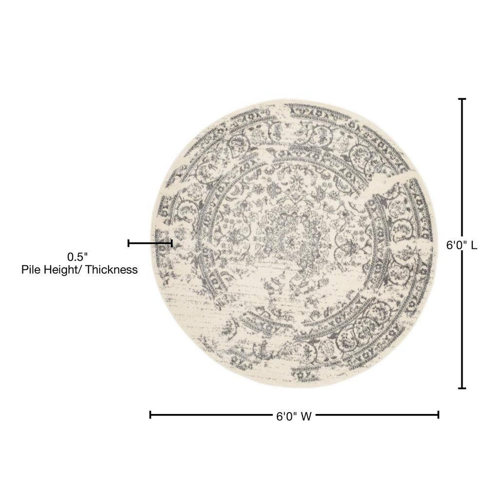 Adirondack ADR101 Power Loomed Area Rug - Ivory/Silver - 6' Round - Safavieh.