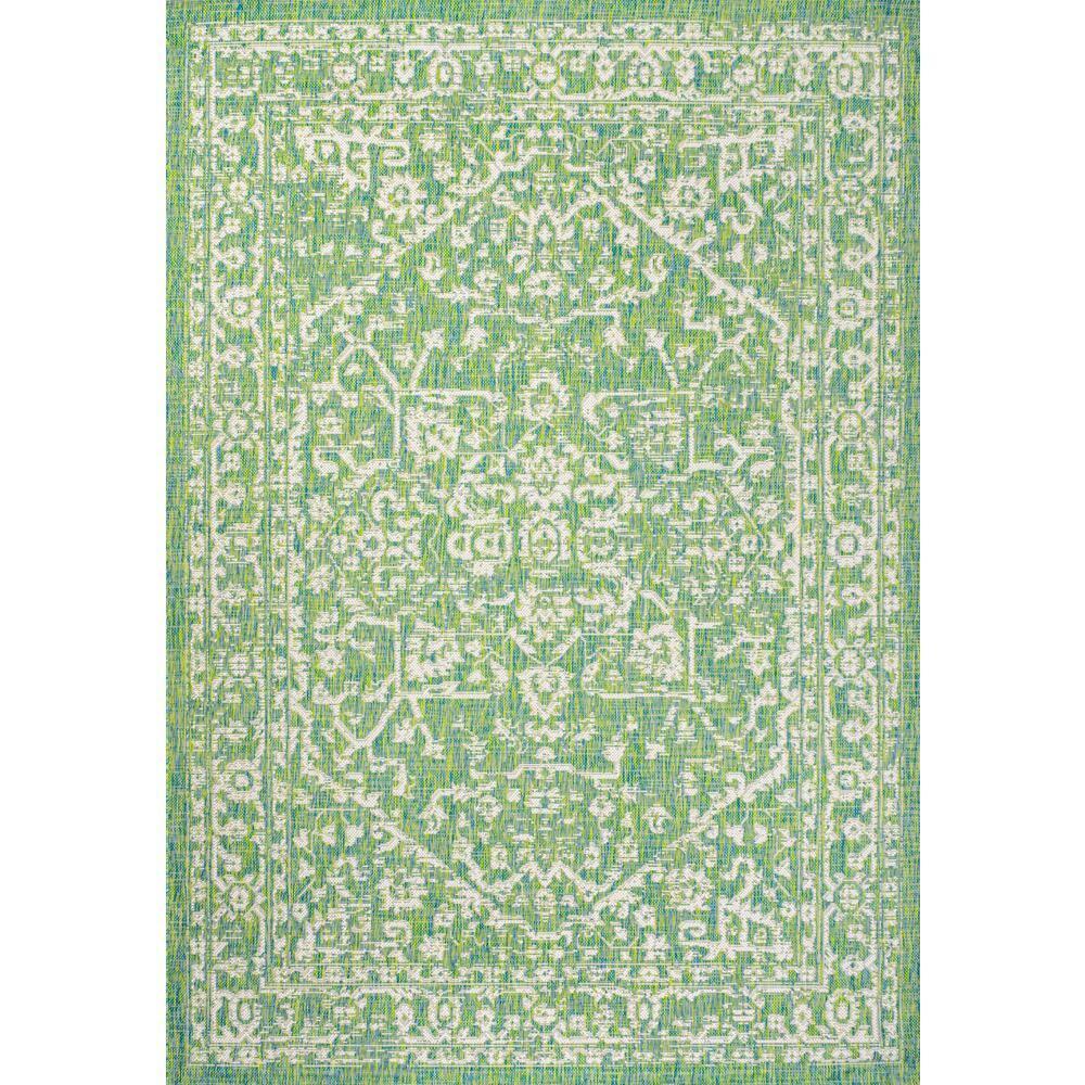 4' x 6' Malta Bohemian Medallion Textured Weave Indoor/Outdoor Area Rug, Cream/Green - JONATHAN Y