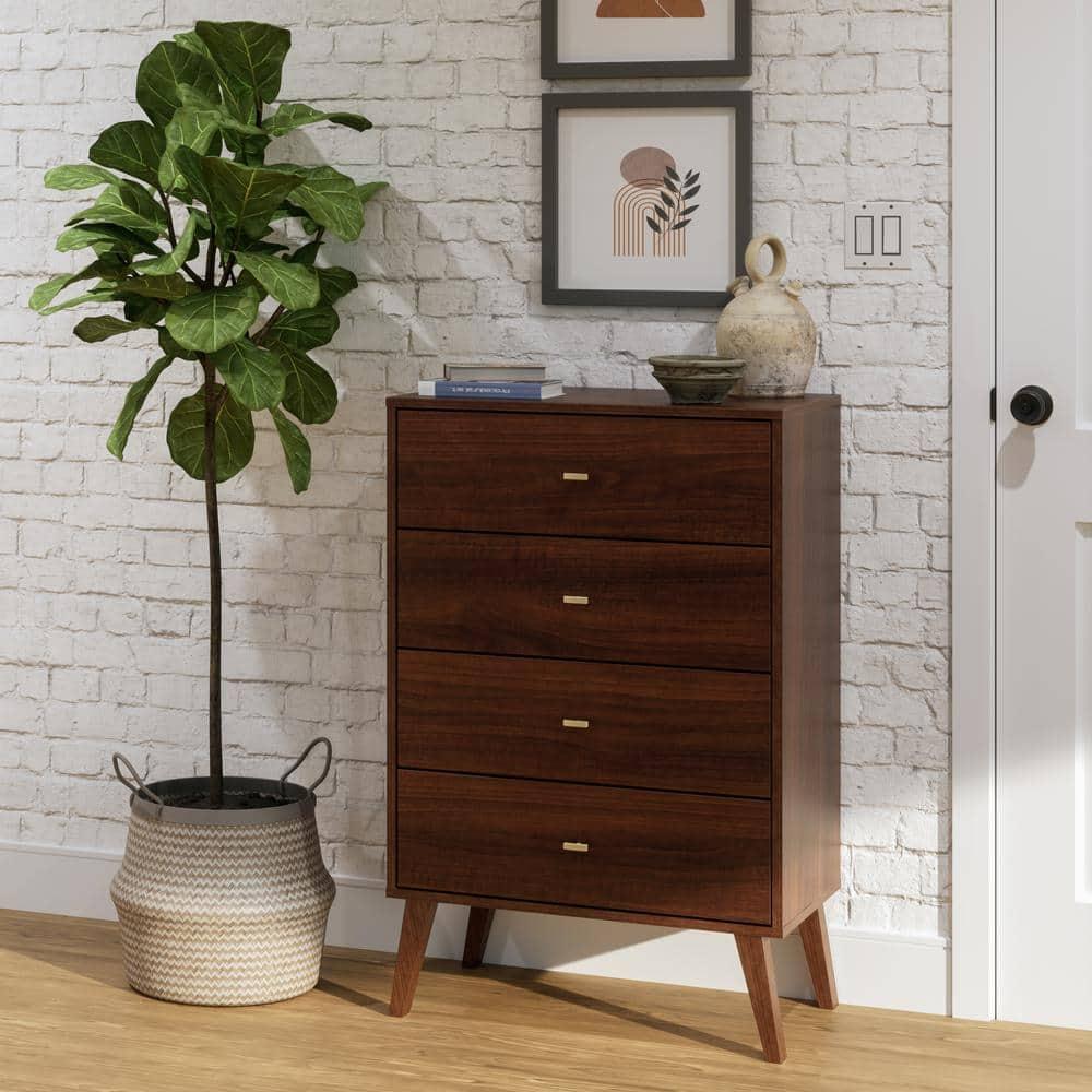Milo Mid Century Modern 4 Drawer Chest Cherry - Prepac: Sleek Bedroom Storage Solution