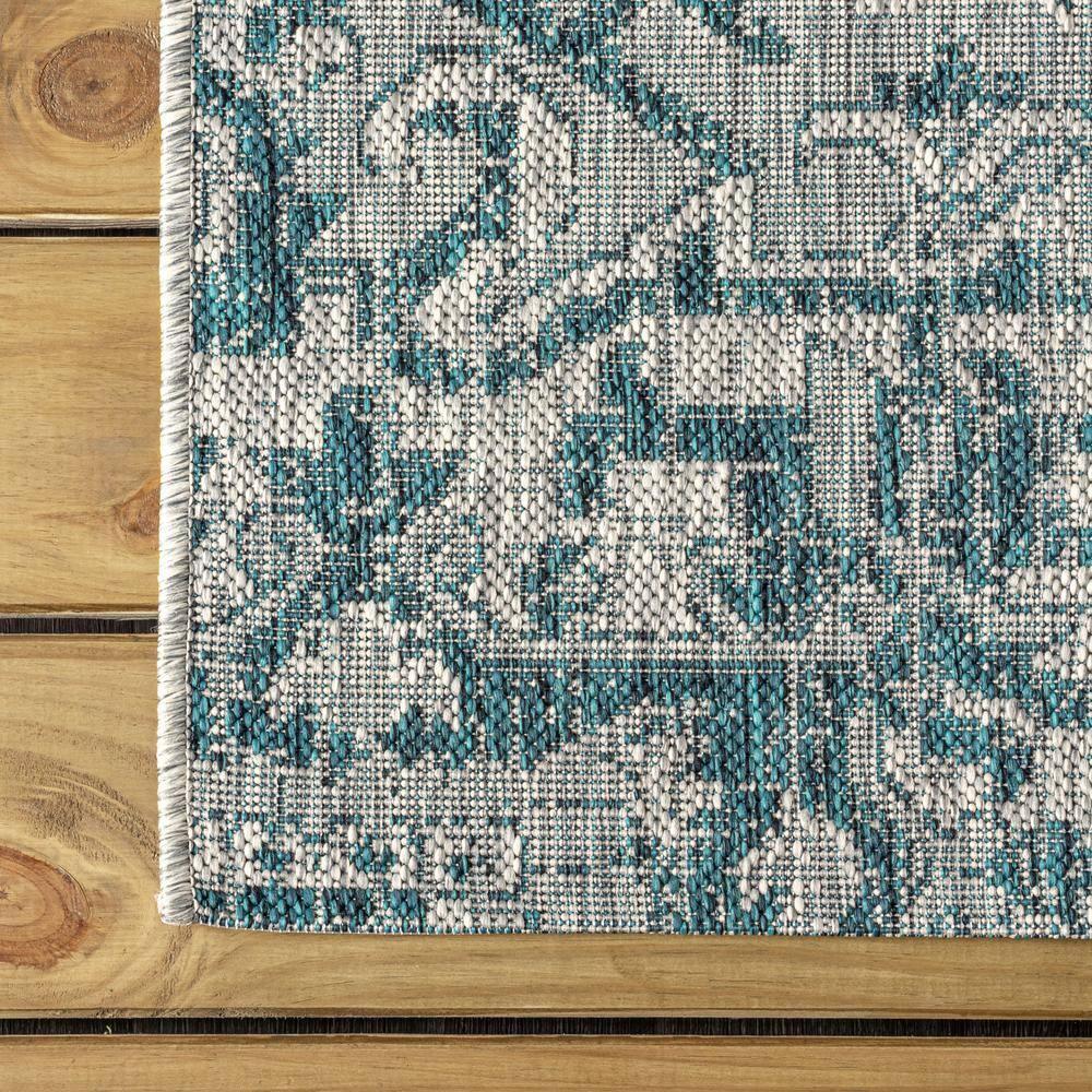 8'x10' Estrella Bohemian Medallion Textured Weave Indoor/Outdoor Area Rug, Teal/Gray - JONATHAN Y