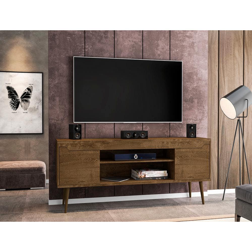 Bradley TV Stand for TVs up to 60" Rustic Brown - Manhattan Comfort: Mid-Century Modern Entertainment Center