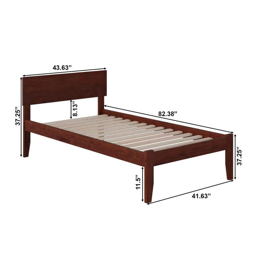 AFI Furnishings Orlando Twin Extra Long Platform Bed with Open Footboard and Turbo Charger in Walnut