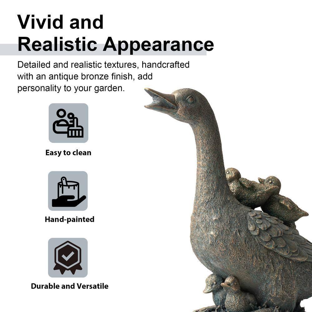 15" Aged Bronze Duck Family Garden Statue