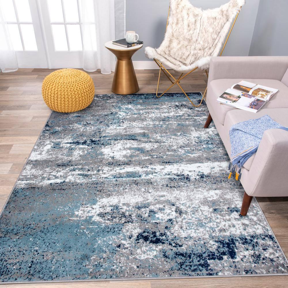 World Rug Gallery Distressed Abstract Watercolor Blue 2' x 3' Area Rug