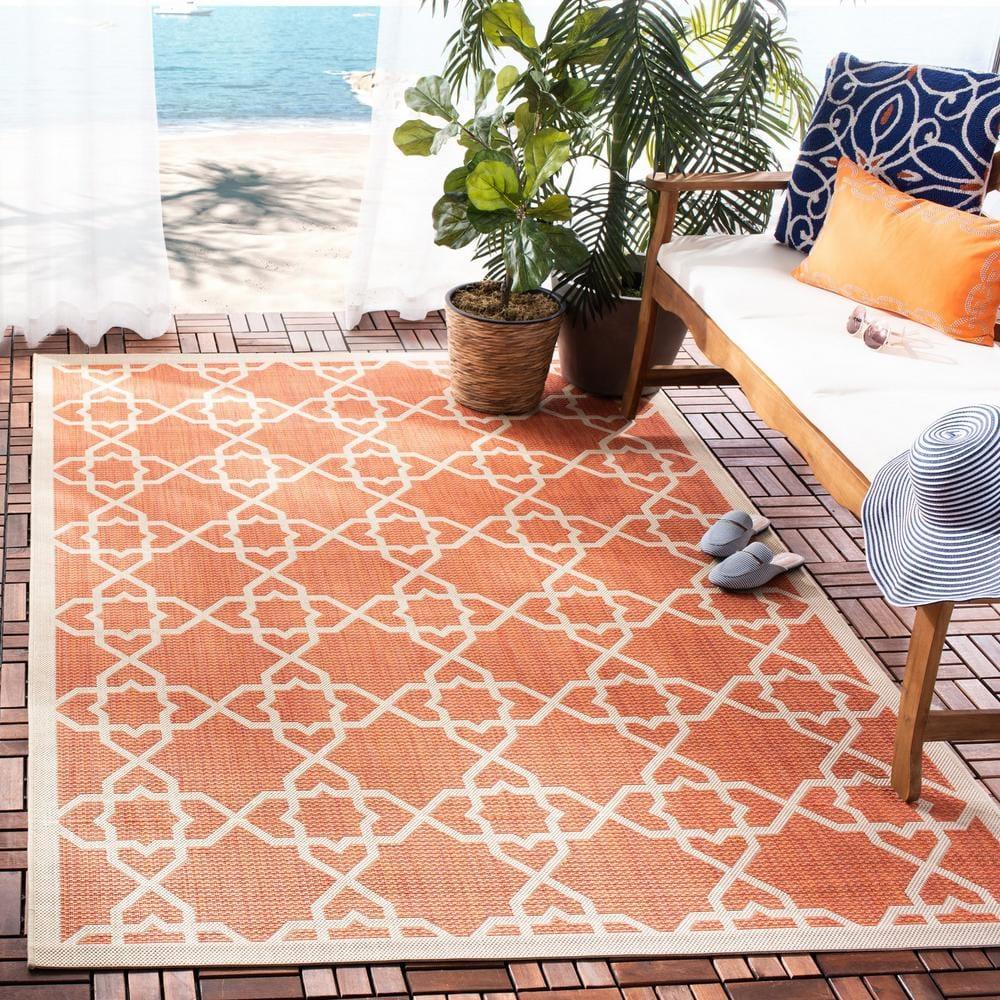 SAFAVIEH Courtyard Carol Geometric Indoor/Outdoor Area Rug, 2' x 3'7", Terracotta/Beige