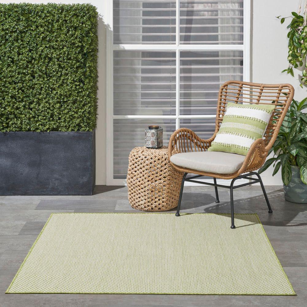 Nourison 4' x 4' Courtyard Modern Easy Care Flatweave Indoor Outdoor Square Rug Ivory Green
